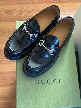 Gucci Black Patent Leather Horsebit Loafers